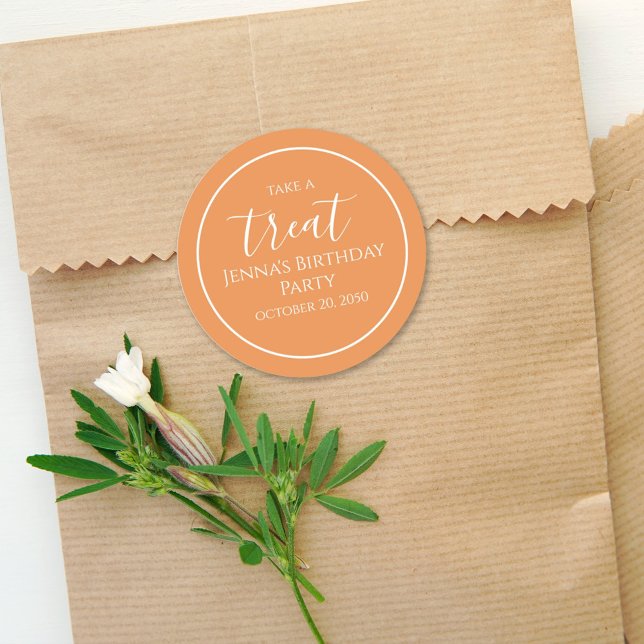 Simple Orange Birthday Calligraphy Cute Party Classic Round Sticker (Creator Uploaded)