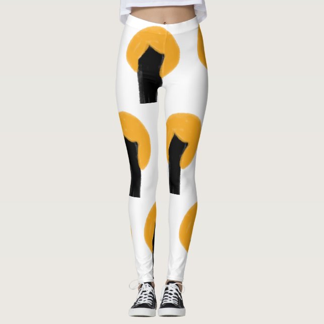 Simple orange black tree watercolor pattern custom leggings (Front)