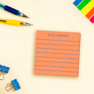 Simple Orange & Blue Add Name Lined Post-it Notes