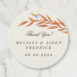 Simple Orange Branch Autumn Wedding Favour Tags