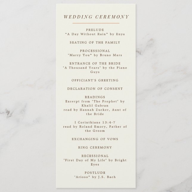 Simple Orange Branch Fall Wedding Programme (Front)
