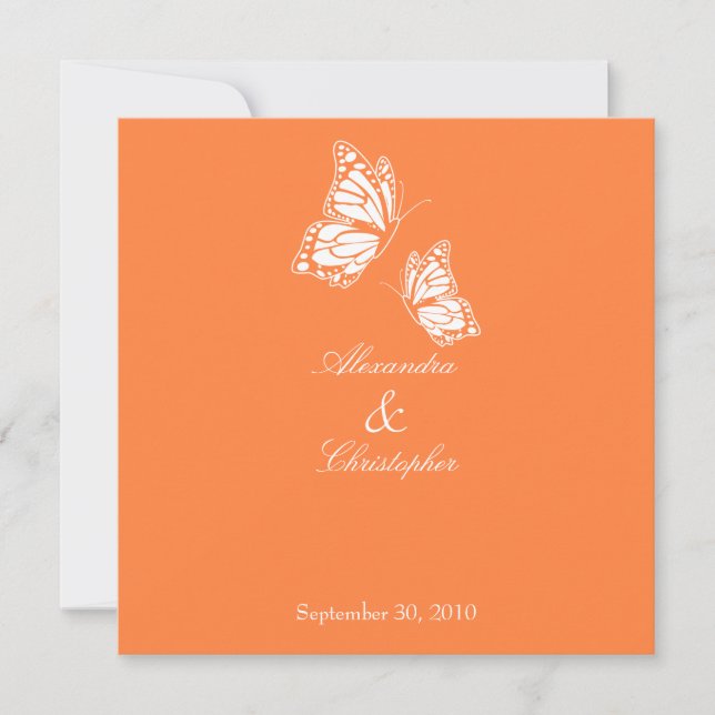 Simple Orange Butterflies Wedding Announcement (Front)