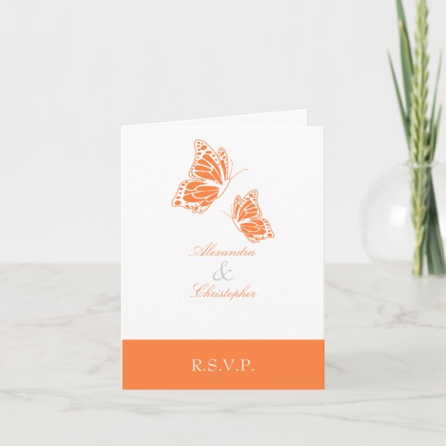 Simple Orange Butterfly RSVP Note Invitation (Front)