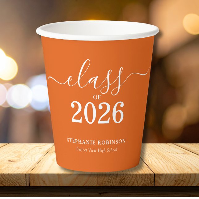 Simple Orange Class of 2026 Graduation Party Paper Cups (Creator Uploaded)