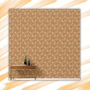 Simple Orange Floral Pattern on Brown Background   Wallpaper