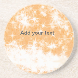 Simple orange glitter sparkle stars add your text coaster