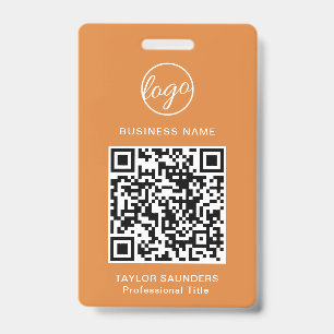 Simple Orange QR Code Employee ID Badge