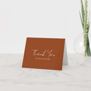 Simple Orange Rustic Script Modern Baby Shower Thank You Card