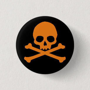 Simple Orange Skull and Crossbones 3 Cm Round Badge