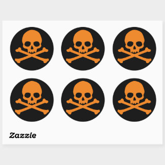 Simple Orange Skull and Crossbones Classic Round Sticker