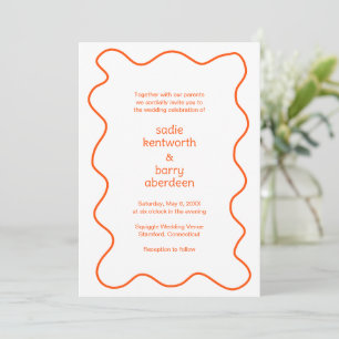 Simple Orange Squiggle Frame Modern Wedding Invitation
