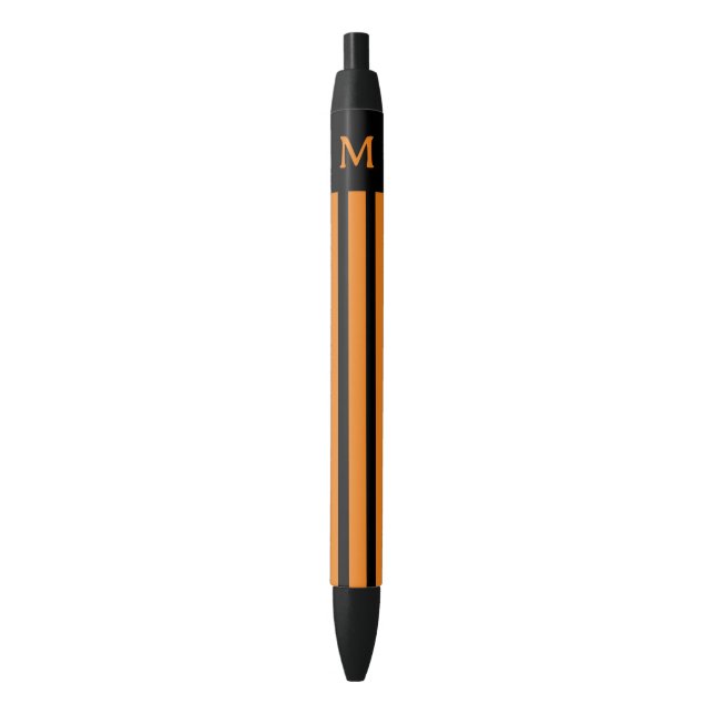 Simple Orange Striped Initial Black Ink Pen (Front Vertical)