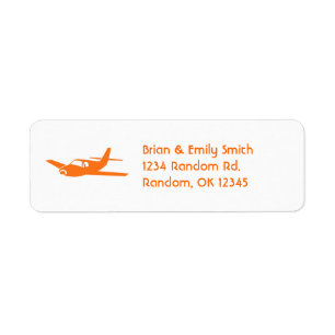 Simple orange white aeroplane return address label