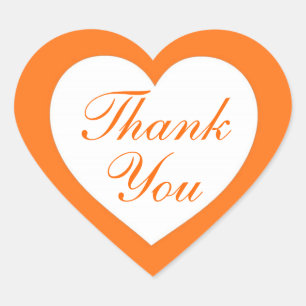 Simple orange white thank you heart stickers