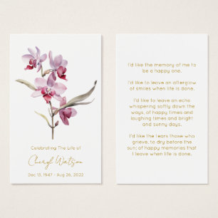 Simple Orchid Funeral Memorial Prayer Card