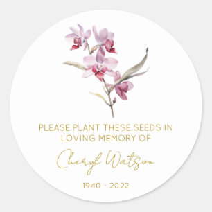 Simple Orchid Memorial Seed Packet Classic Round Sticker