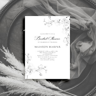 Simple Orchids Black White Elegant Bridal Shower Invitation