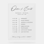 Simple Order Of Events Wedding Schedule Timeline Acrylic Sign<br><div class="desc">Looking for a simple yet elegant way to display the order of events for your wedding day? Look no further than this Simple Order Of Events Wedding Schedule Timeline Poster! Featuring a minimalist design with modern calligraphy typography, this poster is the perfect addition to any wedding celebration. Easily customise the...</div>