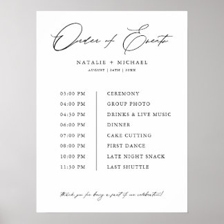 Simple Order Of Events Wedding Schedule Timeline Poster
