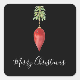 Simple Original Watercolor Red Greenery Christmas Square Sticker