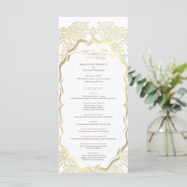 Simple ornate Gold Wedding Program Programme (Standing Front)
