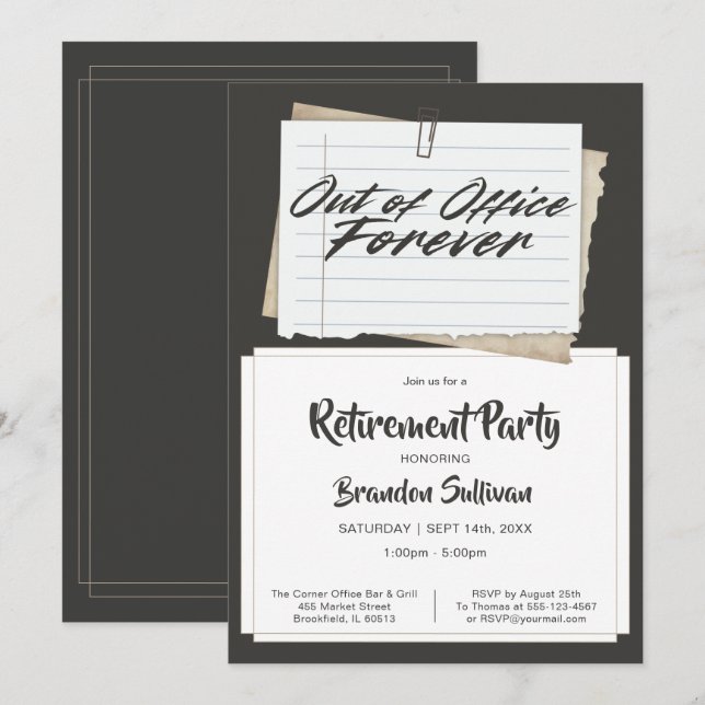 Simple Out of Office Forever Retirement Party Invitation (Front/Back)