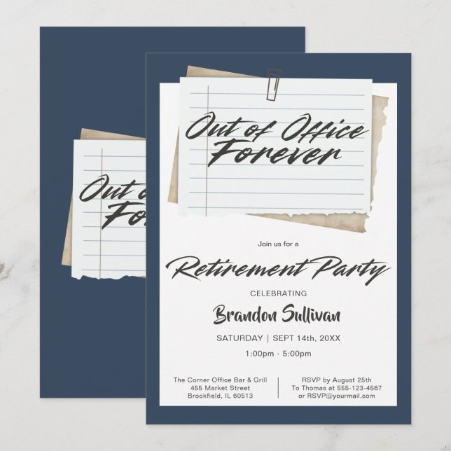 Simple Out of Office Forever Retirement Party Invitation (Front/Back)