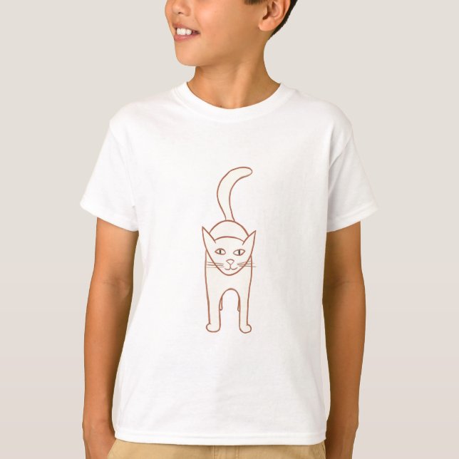 Simple Outline Drawing of Cat Standing, tshirts (Front)