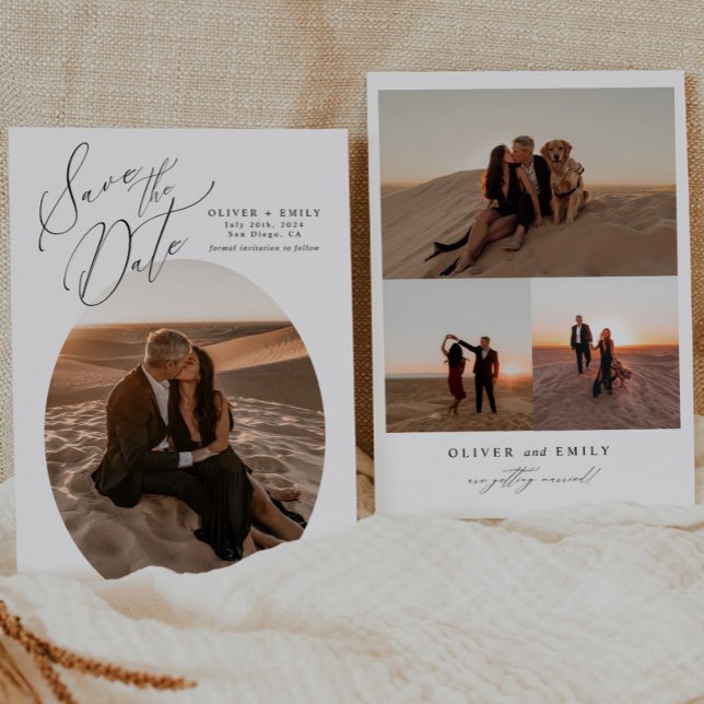 Simple Oval Photo Collage Wedding Save the Date Invitation (Creator Uploaded)