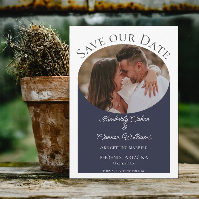 Simple Oval Photo Save the Date | Navy Blue (Creator Uploaded)