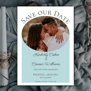 Simple Oval Photo Save the Date Teal