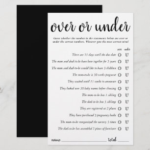 Simple Over or Under   Black and White Game Card