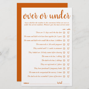 Simple Over or Under Fall Orange Game Card