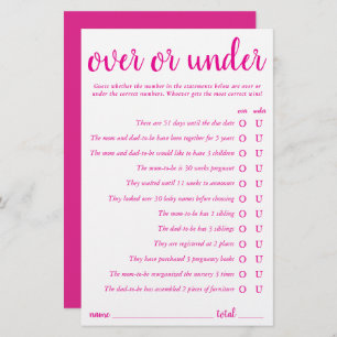 Simple Over or Under Hot Pink Game Card