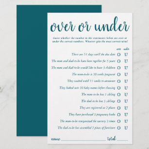 Simple Over or Under   TEal Aqua Game Card