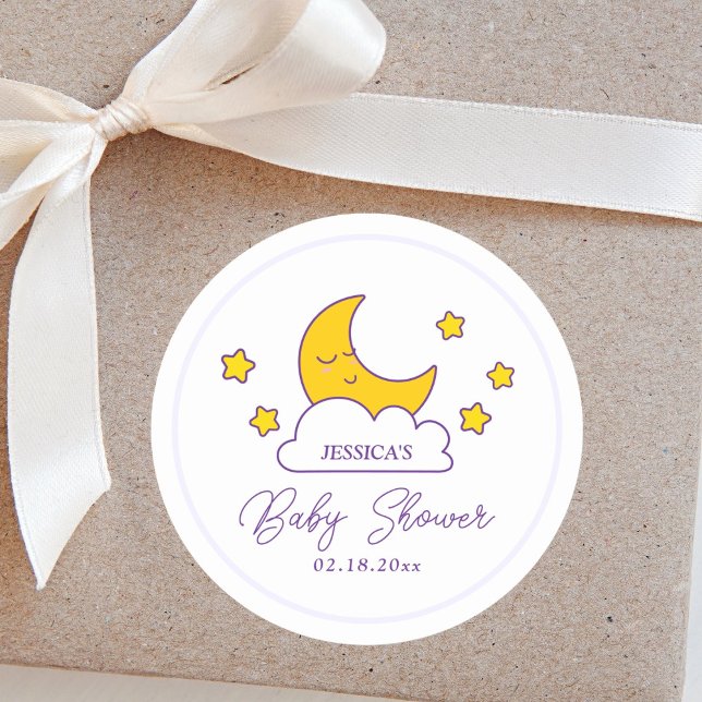 Simple Over the Moon Gender Neutral Baby Shower Classic Round Sticker (Creator Uploaded)