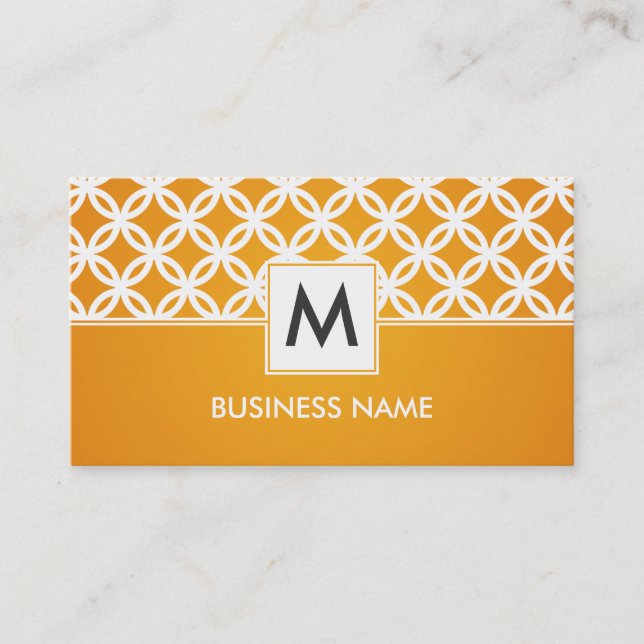 Simple Overlapping Circles Pattern Monogram Orange Business Card (Front)