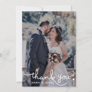 Simple Overlay Text Hand Lettering Wedding Photo Thank You Card