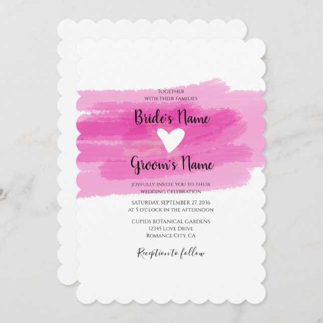 Simple Paint Strokes & Heart Wedding Invitations (Front/Back)