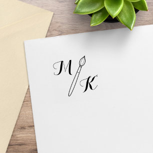 Simple Paintbrush Monogram Initials 1x1 Rubber Stamp