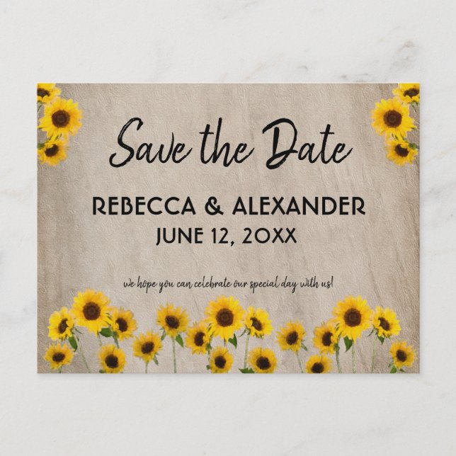 Simple Painterly Sunflower Save the Date Postcard (Front)