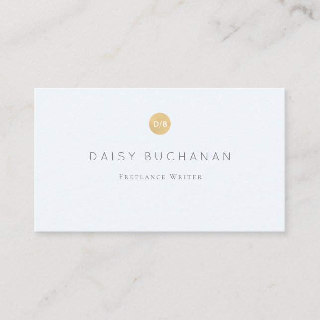 Simple Pale Blue Gold Monogram Business Card (Front)