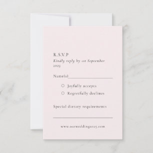 Simple Pale Blush Soft Rose Pink Minimalist Plain RSVP Card