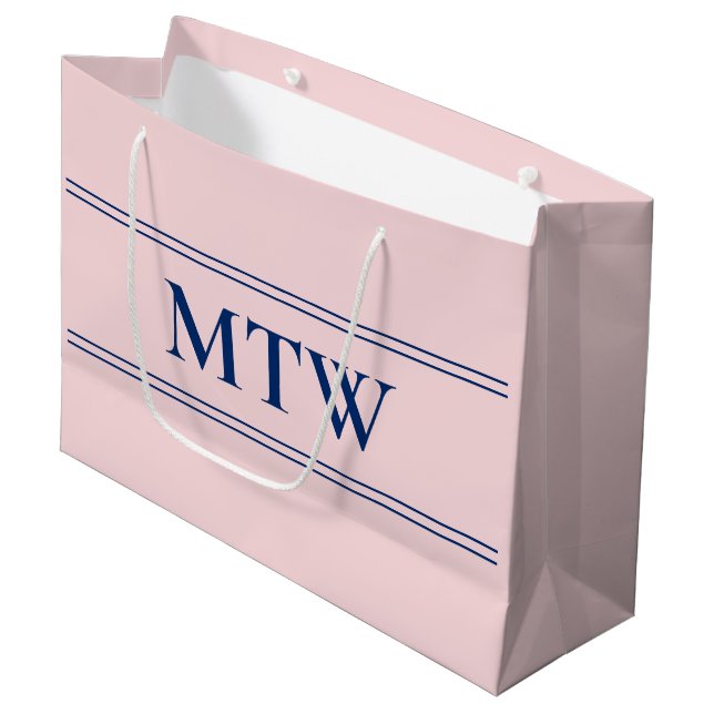 Simple Pale Pink and Blue Monogram Text Template Large Gift Bag (Front Angled)