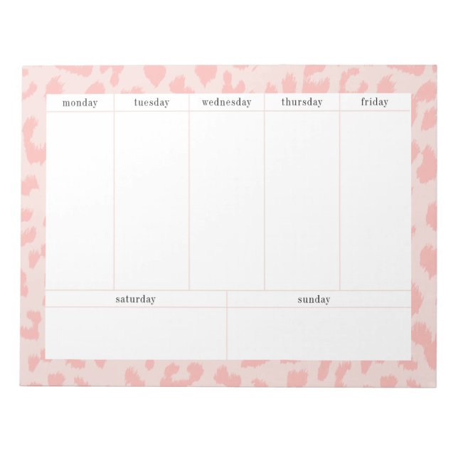 Simple Pale Pink Leopard Print Weekly Planner Notepad (Front)