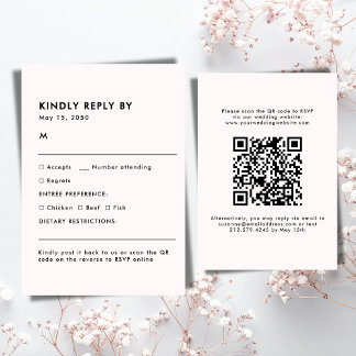 Simple Pale Pink Meal Choice Wedding RSVP Card
