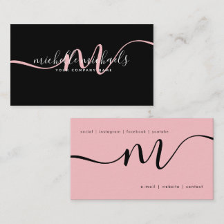  Simple Pale Pink Minimal Monogram Script Black  Business Card