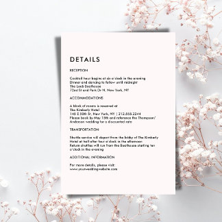 Simple Pale Pink Wedding Details  Enclosure Card