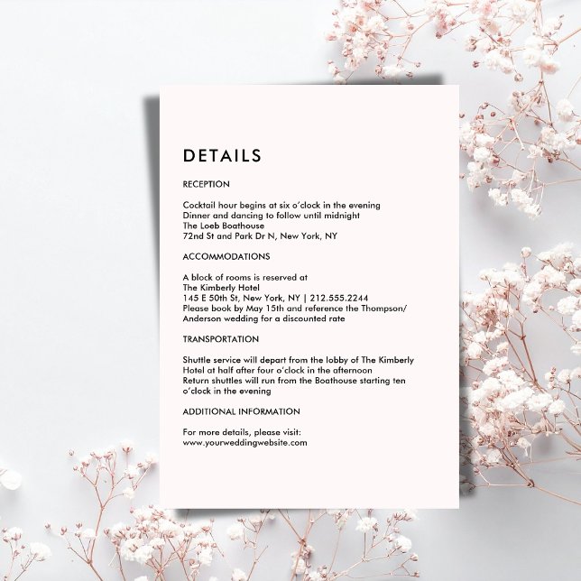 Simple Pale Pink Wedding Details  Enclosure Card (Simple Pale Pink Wedding Details Enclosure Card)