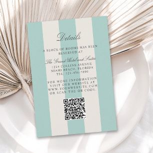 Simple Pale Teal Cabana Stripes Wedding Details Enclosure Card